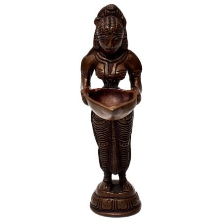 Brass Deep Lakshmi Statue Holding Oil Lamp